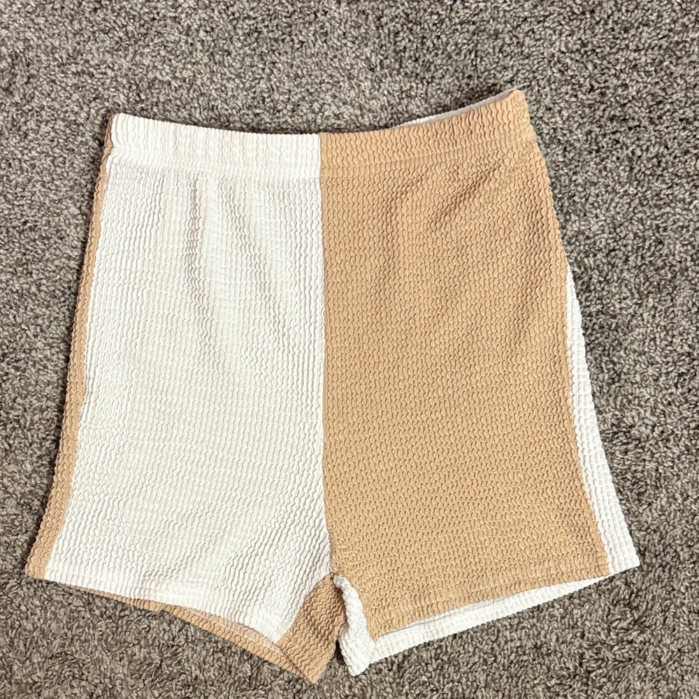 SHEIN High Waist Cream and Tan Shorts